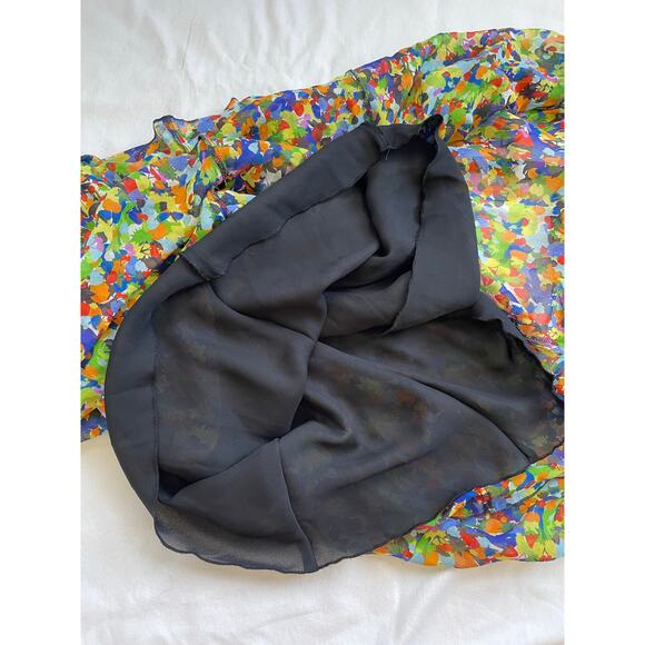 Y2K Stefanel Silk Fruit Print High-Low Dress Size S / M Belted Button Front - Picture 11 of 11